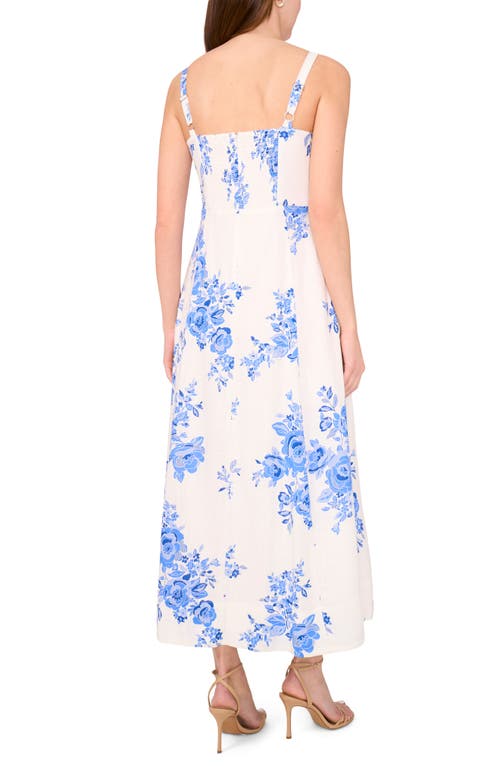 Halogenr Halogen(r) Sleeveless Floral Print Midi Dress In Palace Blue
