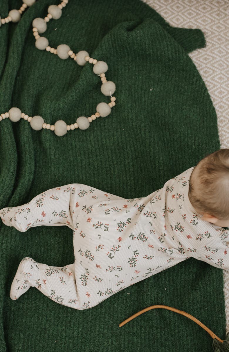 FIRSTS by Petit Lem Winterberry Holly Thermal Footie, Alternate, color, Beige