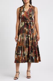Tahari ASL Sleeveless Tie Waist Maxi Shirtdress