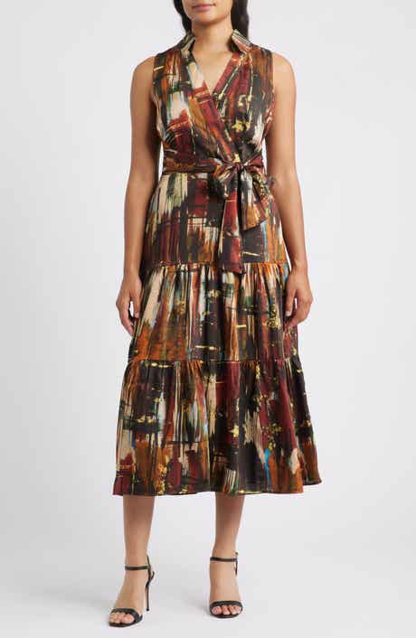 Tahari ASL Sleeveless Tie Waist Maxi Shirtdress