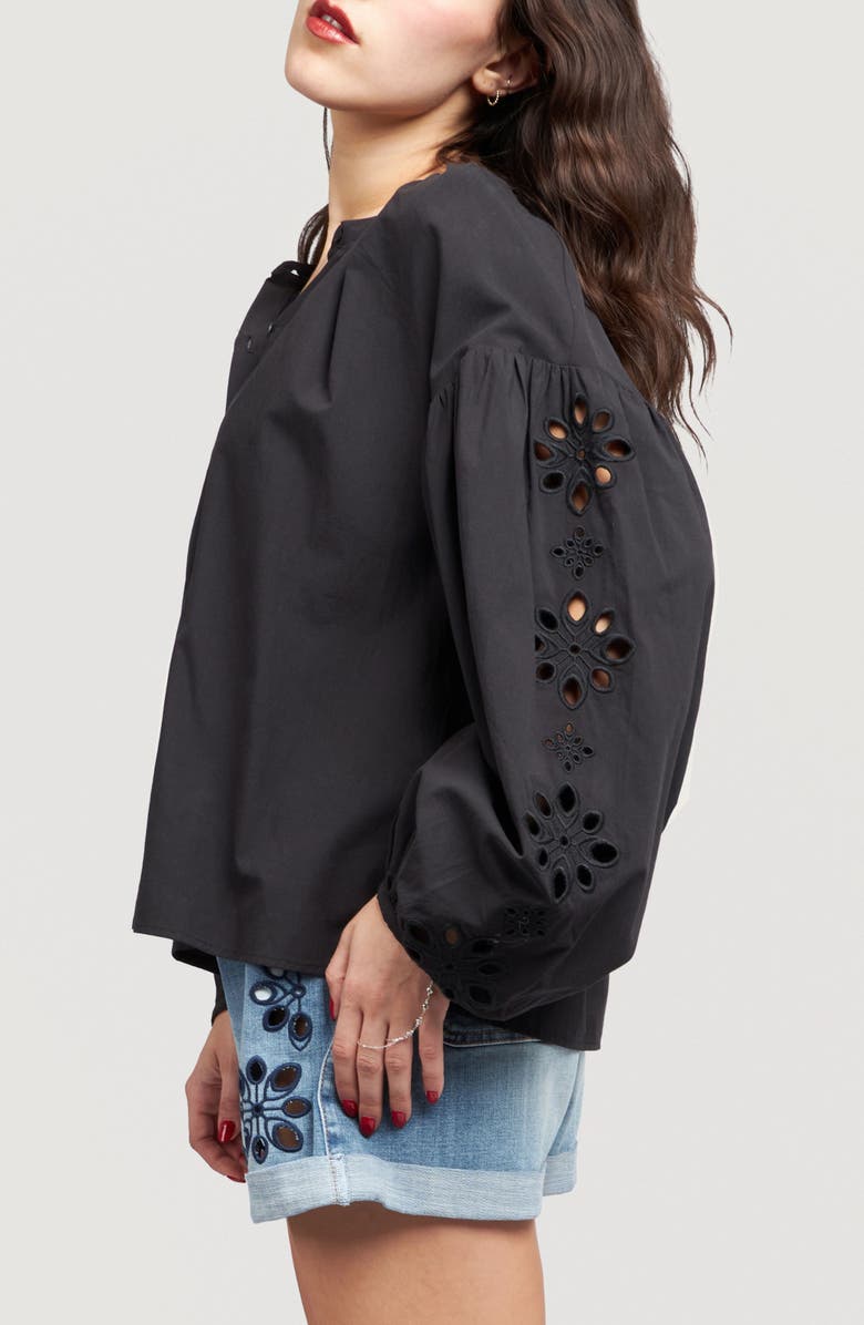 Sam Edelman Embroidered Sleeve Top, Alternate, color, True Black