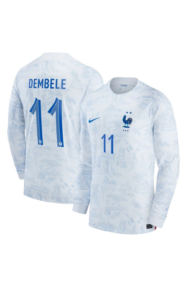 Nike Men's Nike Ousmane Dembele White France National Team 2022/23 Away Breathe Stadium Replica Long Sleeve Jersey, Main, color, 
