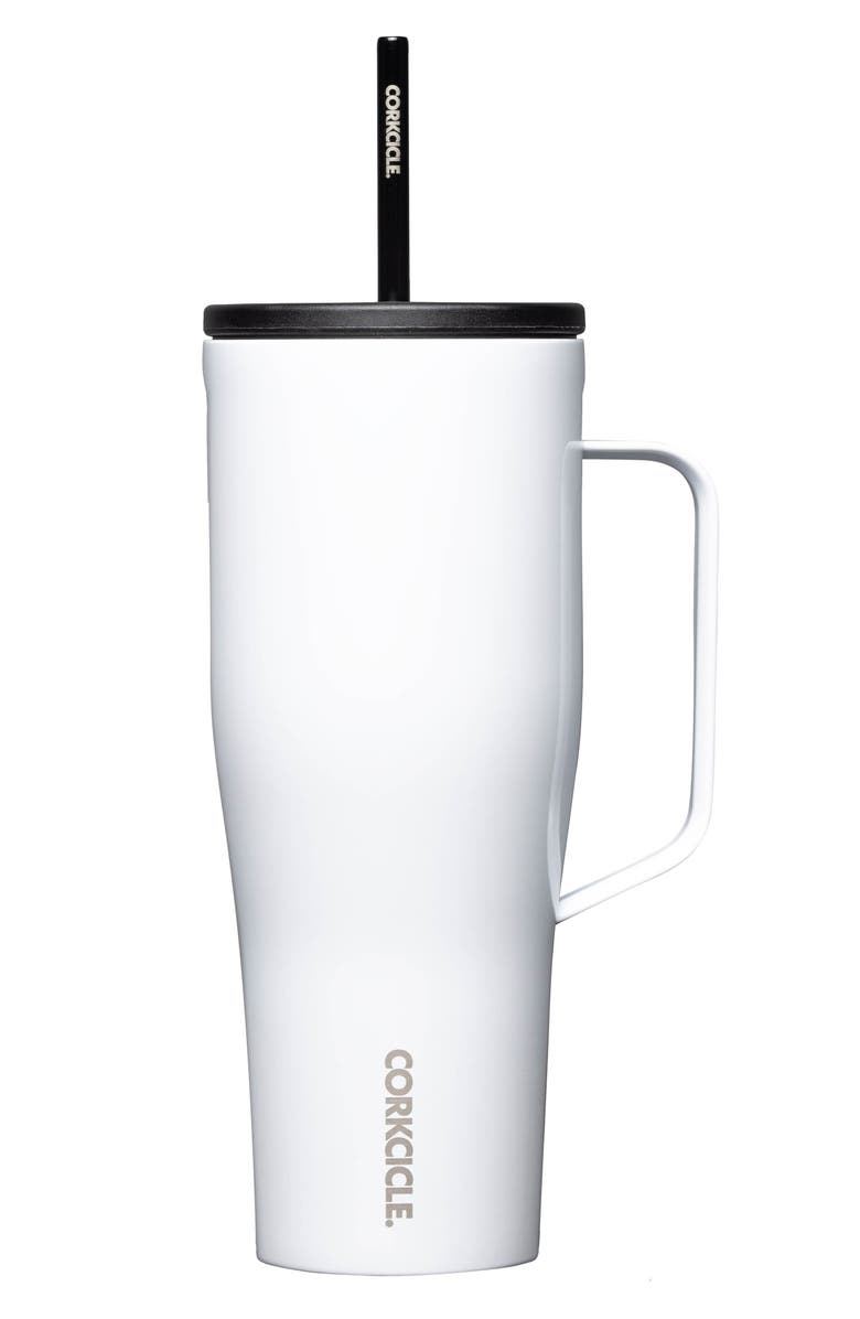 Corkcicle 30-Ounce Insulated Cup with Straw, Main, color, Gloss White