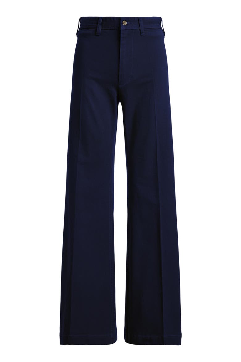 High Waist Wide Leg Stretch Cotton Twill Pants, Alternate, color, NAVY