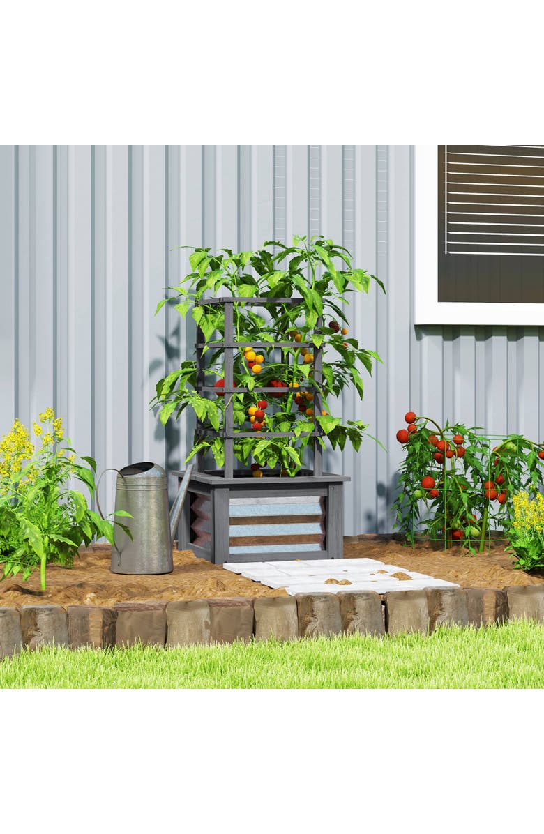 Outsunny Raised with Steel Sides, Raised Garden Bed, Alternate, color, Gray