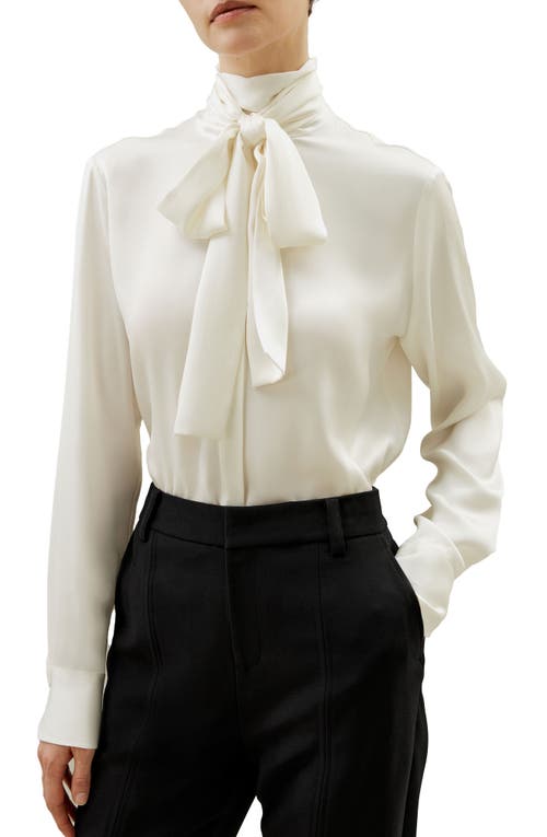 LILYSILK Women's Silk Turtleneck Ribbon Blouse in Natural White at Nordstrom, Size Small