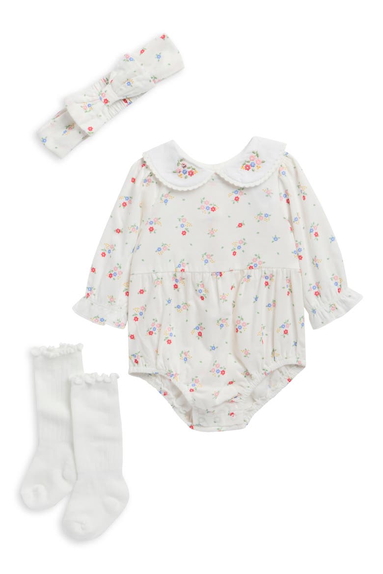 Floral Bubble Bodysuit, Socks & Headband Set, Main, color, FLORAL