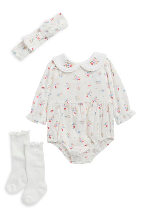 Floral Bubble Bodysuit, Socks & Headband Set