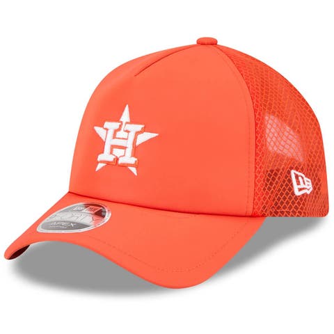 Men's New Era Orange Houston Astros 2026 Batting Practice Apex 9FORTY Adjustable Trucker Hat