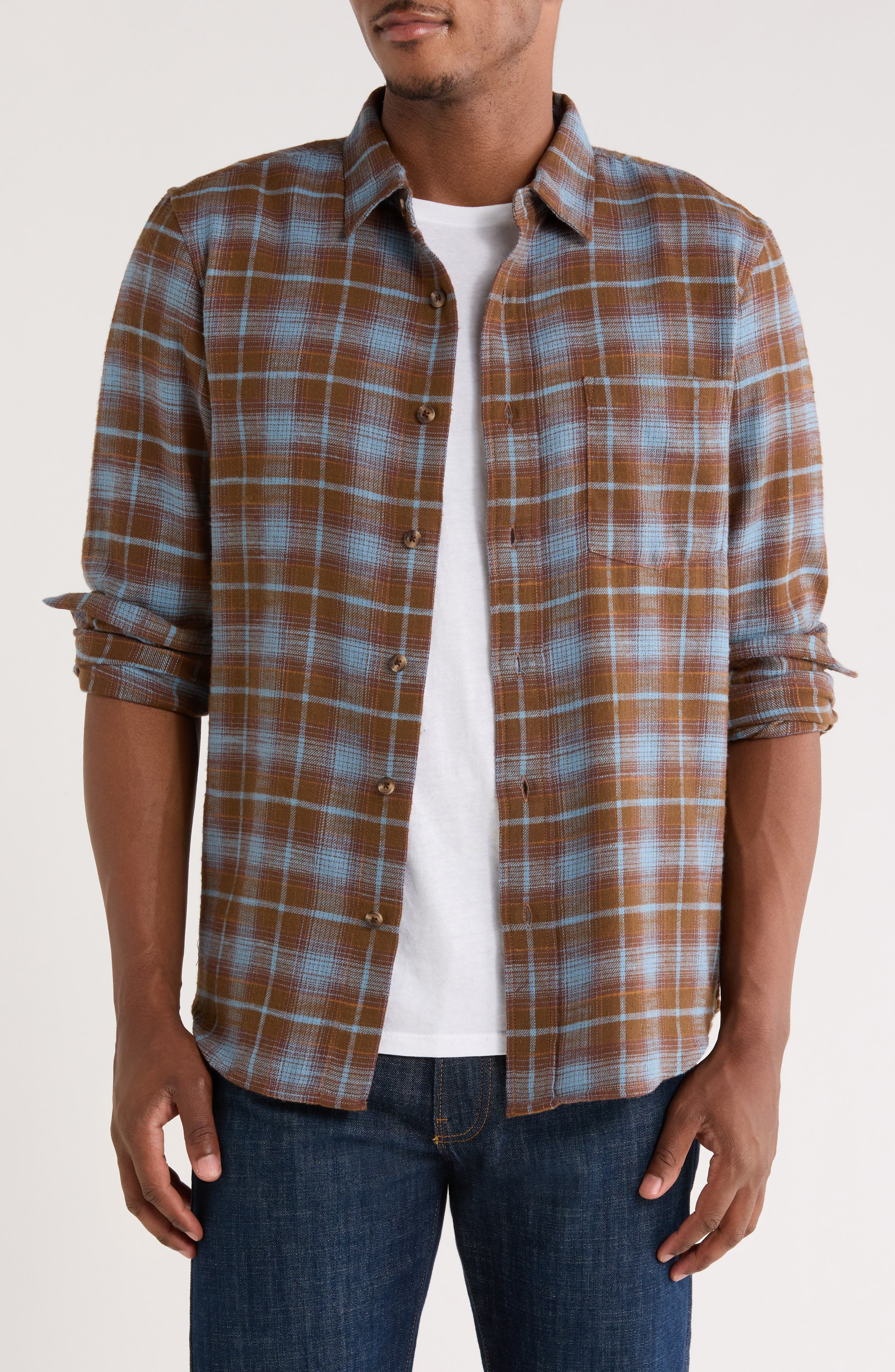 Treasure & Bond Ombré Check Slub Cotton Flannel Button-Up Shirt