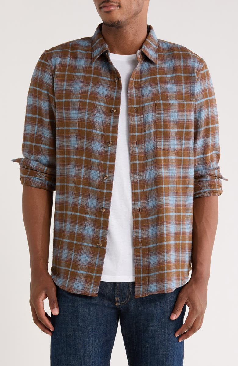 Treasure & Bond Ombré Check Slub Cotton Flannel Button-Up Shirt, Main, color, Brown Desert Milo Plaid