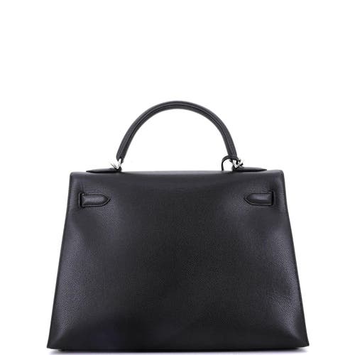 Pre-owned Hermes  Hermes Kelly Handbag Black Veau Grain Lisse With Palladium Hardware 32 In Black
