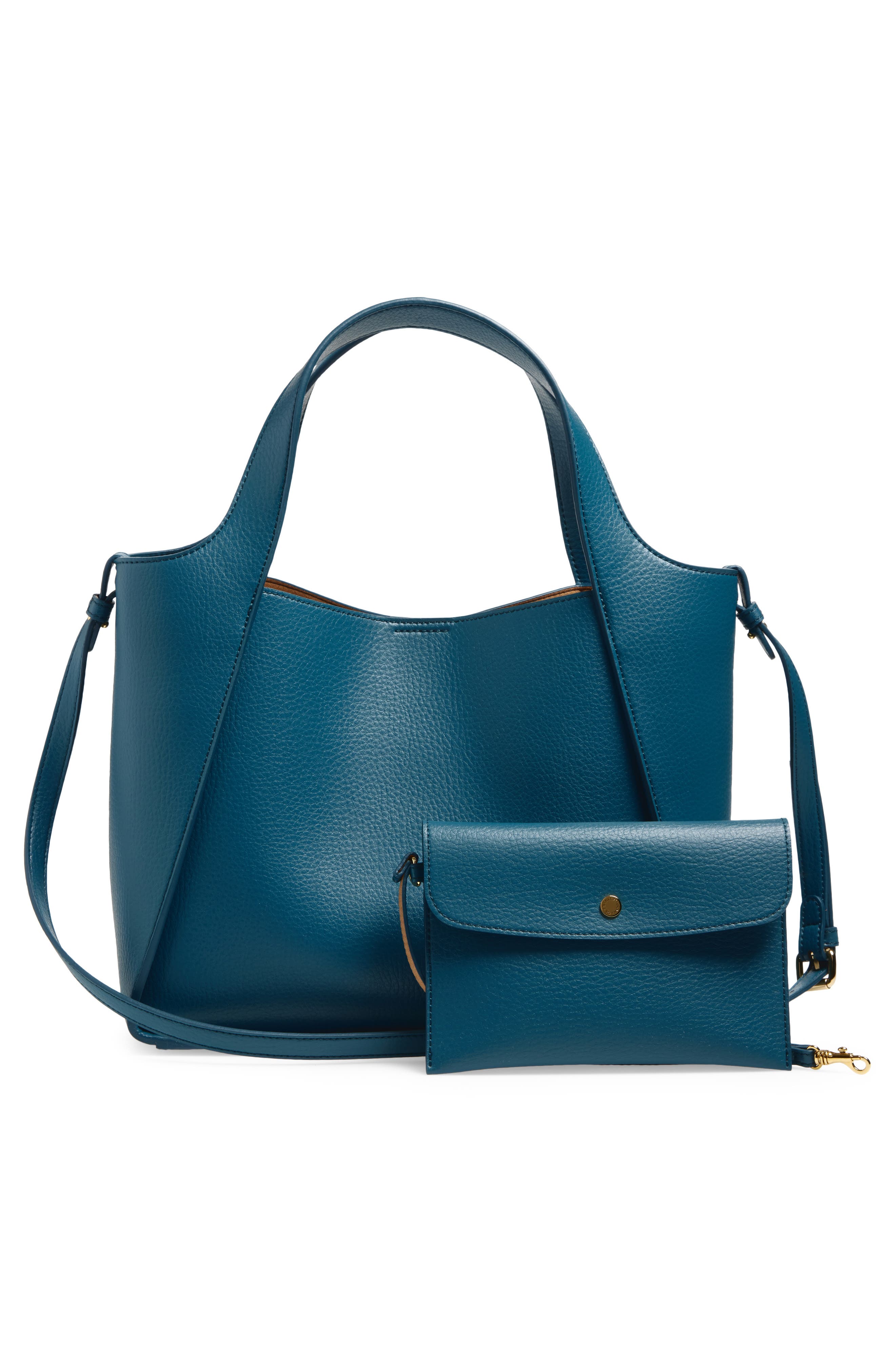 Stella McCartney Perforated Logo Grainy Faux Leather Tote, Alternate, color, Teal