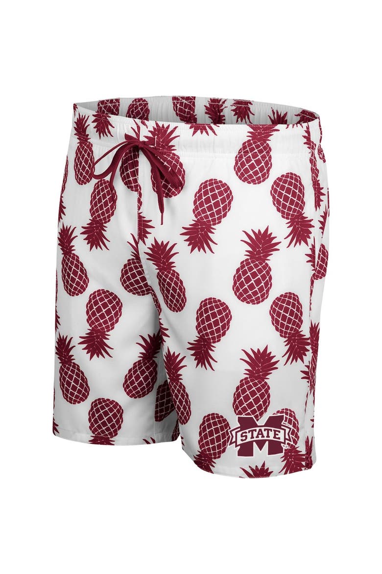 Men's Colosseum White/Maroon Mississippi State Bulldogs Pineapple Swim Shorts, Alternate, color, White