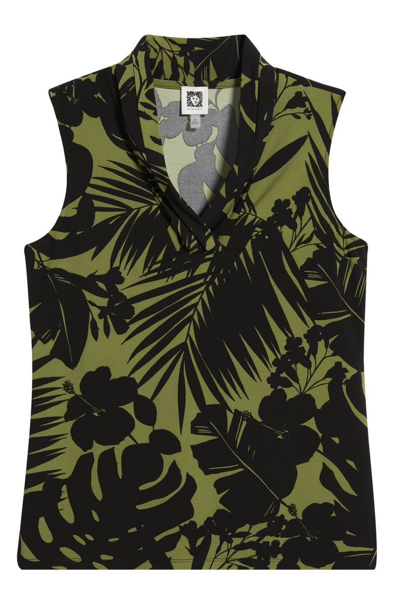 Anne Klein Two-Tone Tropical Triple Pleat V-neck Top, Alternate, color, Bay Leaf Multi