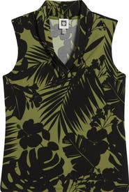 Anne Klein Two-Tone Tropical Triple Pleat V-neck Top