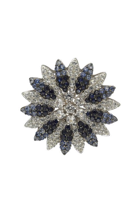 Floral Sterling Silver White Sapphire Blue Sapphire Brown Diamond Brooch