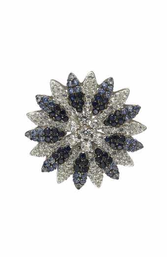 Floral Sterling Silver White Sapphire Blue Sapphire Brown Diamond Brooch