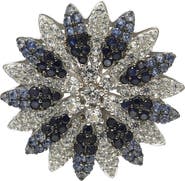 SUZY LEVIAN Floral Sterling Silver White Sapphire Blue Sapphire Brown Diamond Brooch