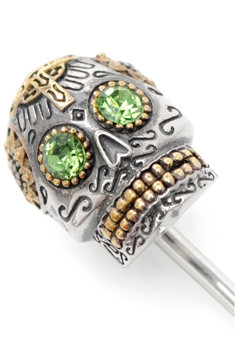 Embellished Sugar Skull Stick Pin, Alternate, color, SILVER