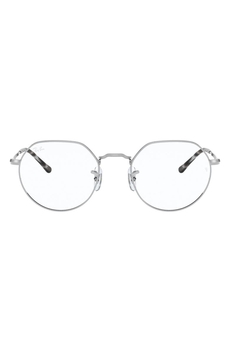 Ray-Ban Unisex Jack 49mm Hexagonal Optical Glasses, Main, color, Silver