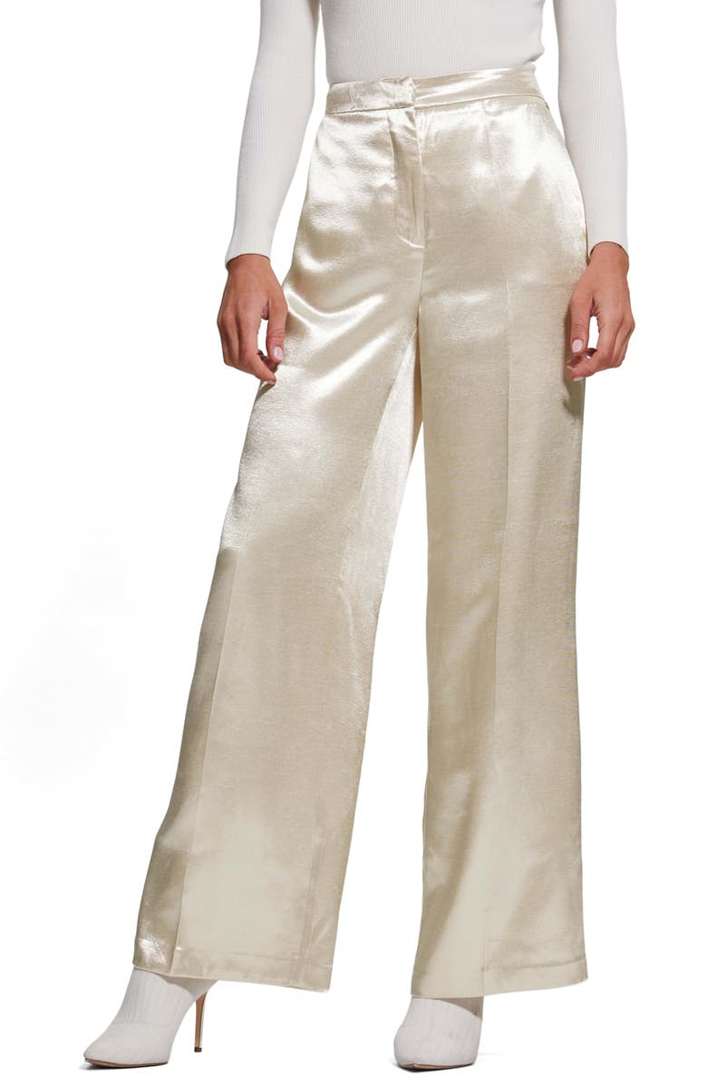 GUESS Brisilda High Waist Wide Leg Satin Pants, Main, color,