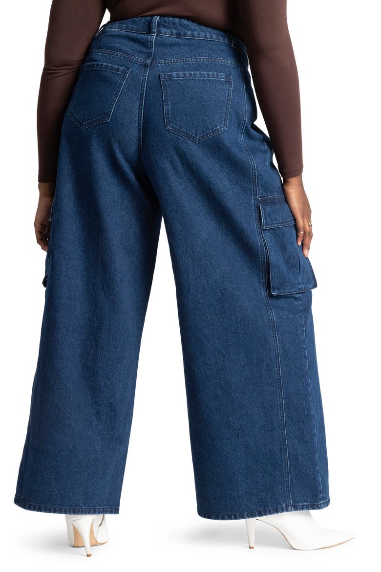 High Waist Wide Leg Cargo Jeans, Alternate, color, DARK WASH