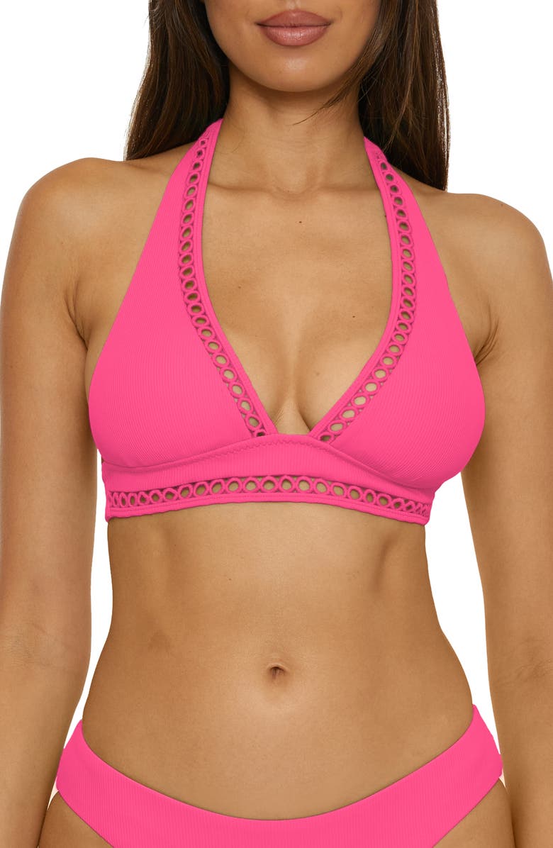 Becca Modern Edge Halter Bikini Top, Main, color, Punch