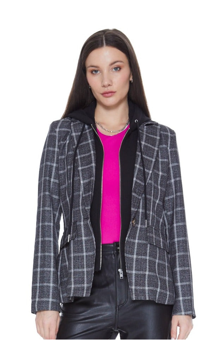 BLUE REVIVAL Hooded Helen Blazer in Charcoal Plaid and Black, Main, color, Charcoal Plaid / Black