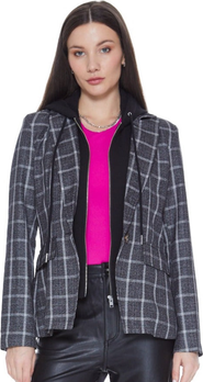 BLUE REVIVAL Hooded Helen Blazer in Charcoal Plaid and Black