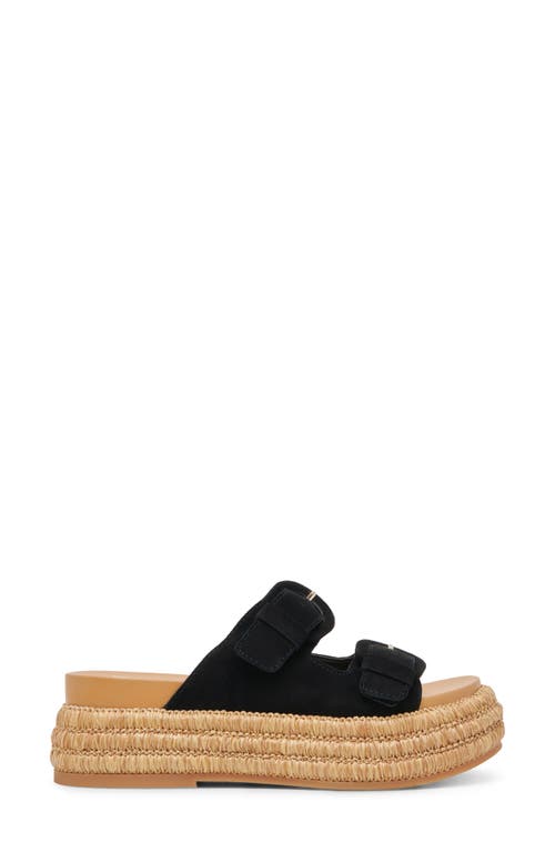 Dolce Vita Women's Witny Double-buckle Raffia Platform Footbed Sandals In Onyx Suede