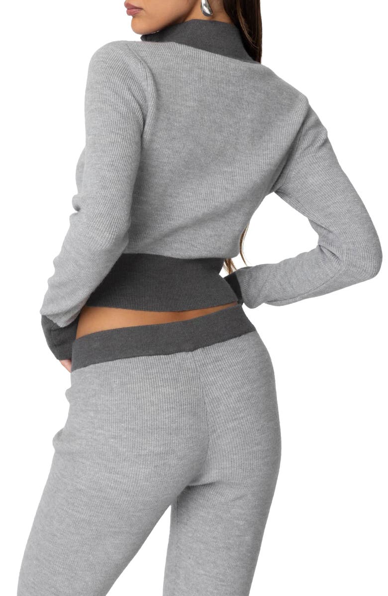 EDIKTED Lei Contrast Trim Half Zip Crop Top, Alternate, color, Gray