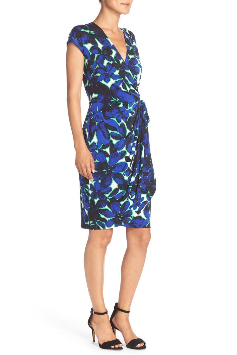 Print Wrap Dress, Alternate, color, BLUE/ GREEN MULTI