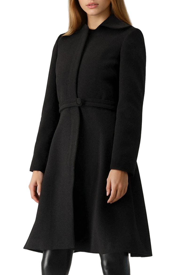 Petal-Collar Wool-Blend Zip Coat, Alternate, color, Black