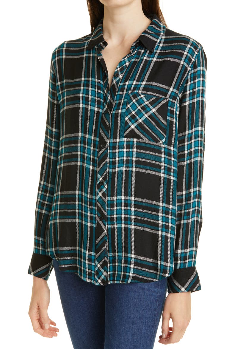 Hunter Plaid Button-Up Shirt, Alternate, color, MIDNIGHT CERULEAN BLUE