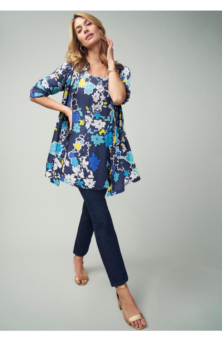 Jessica London Georgette Button Front Tunic, Alternate, color, Black Animal Patchwork