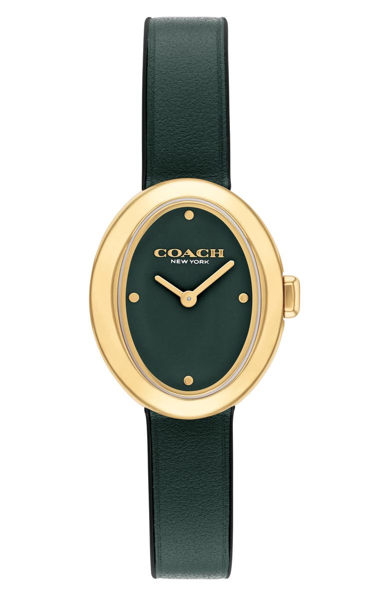COACH Sammy Leather Strap Watch, 22.5mm, Main, color, Green