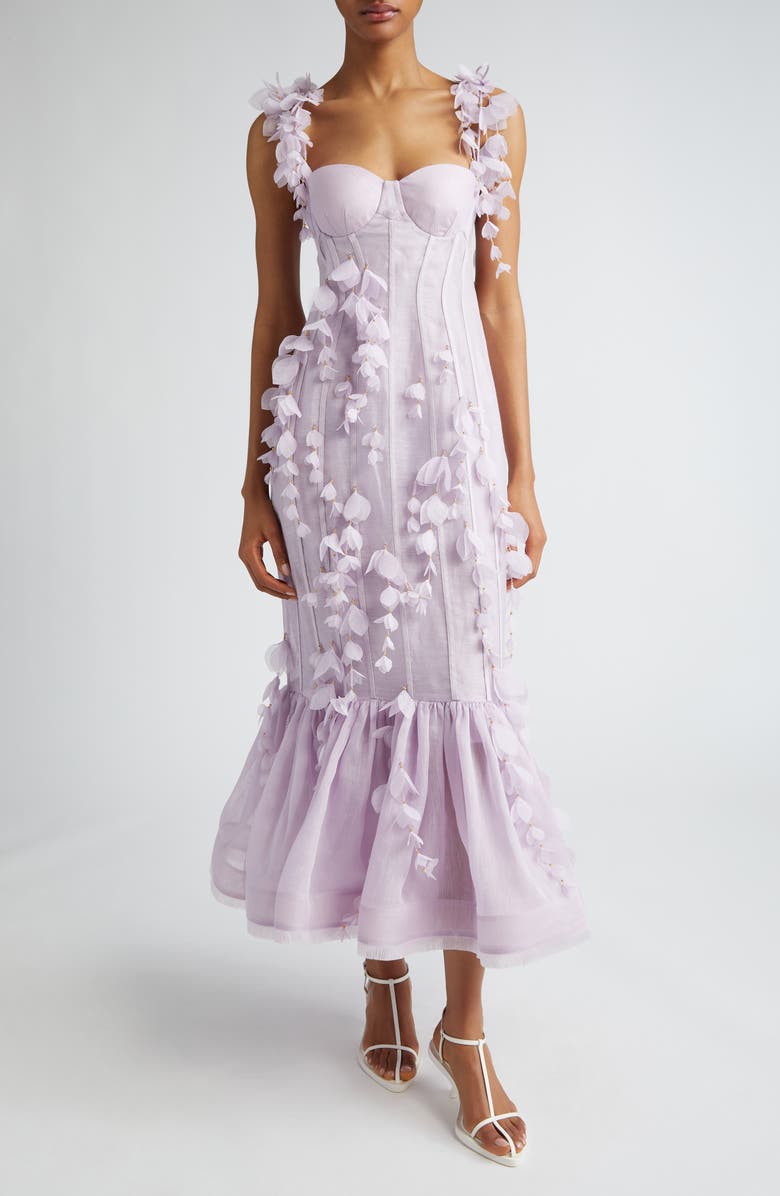 Zimmermann Petals Linen & Silk Corset Gown, Main, color,