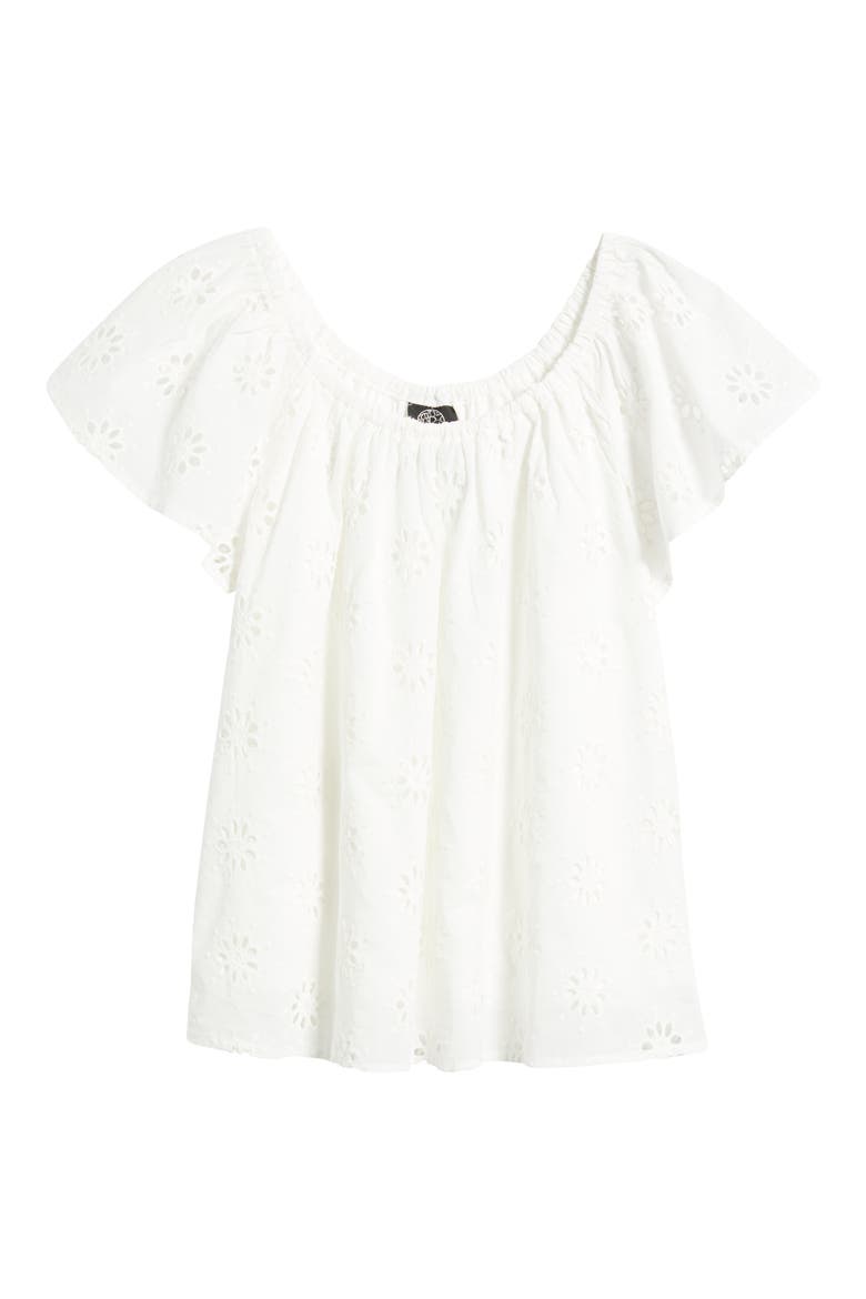 Eyelet Cotton Peasant Top, Alternate, color, WHITE