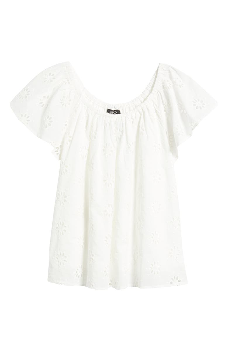 Bobeau Eyelet Cotton Peasant Top, Alternate, color, White