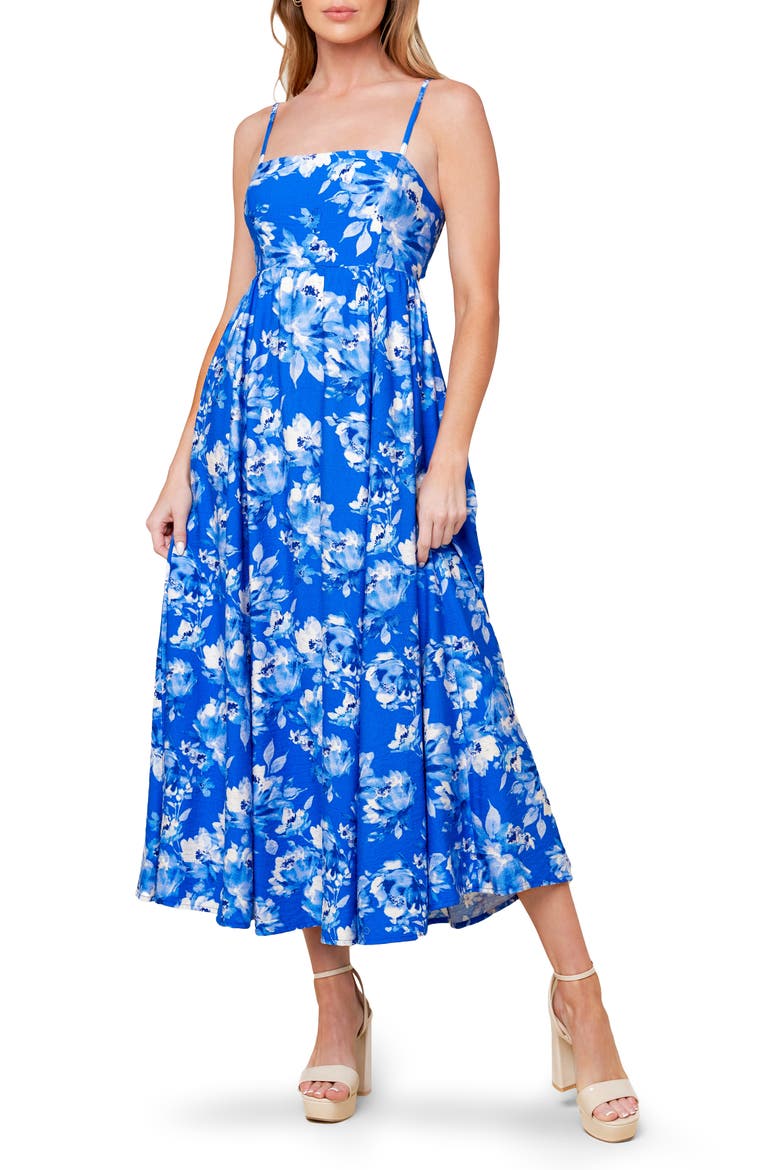 Floral Tie Back Maxi Dress, Main, color, BLUE MULTI