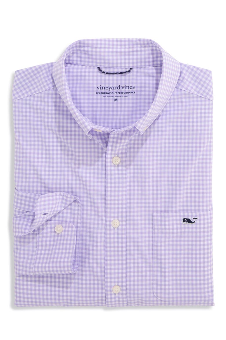 Gingham Performance Button-Down Shirt, Alternate, color, LAVENDER SKY