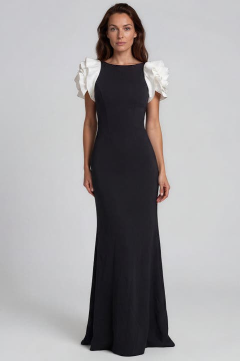3D Floral Sleeve Fit And Flare Gown