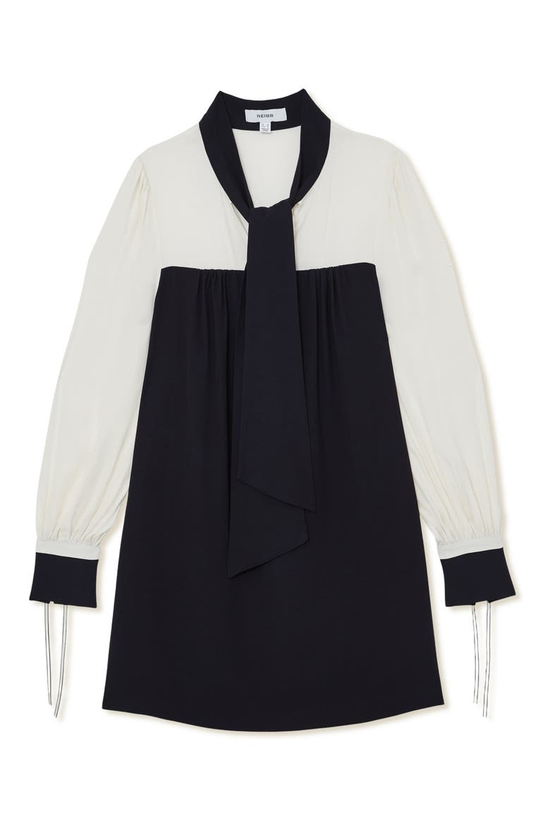 Cam Tie-Neck Shift Dress, Alternate, color, NAVY/ IVORY