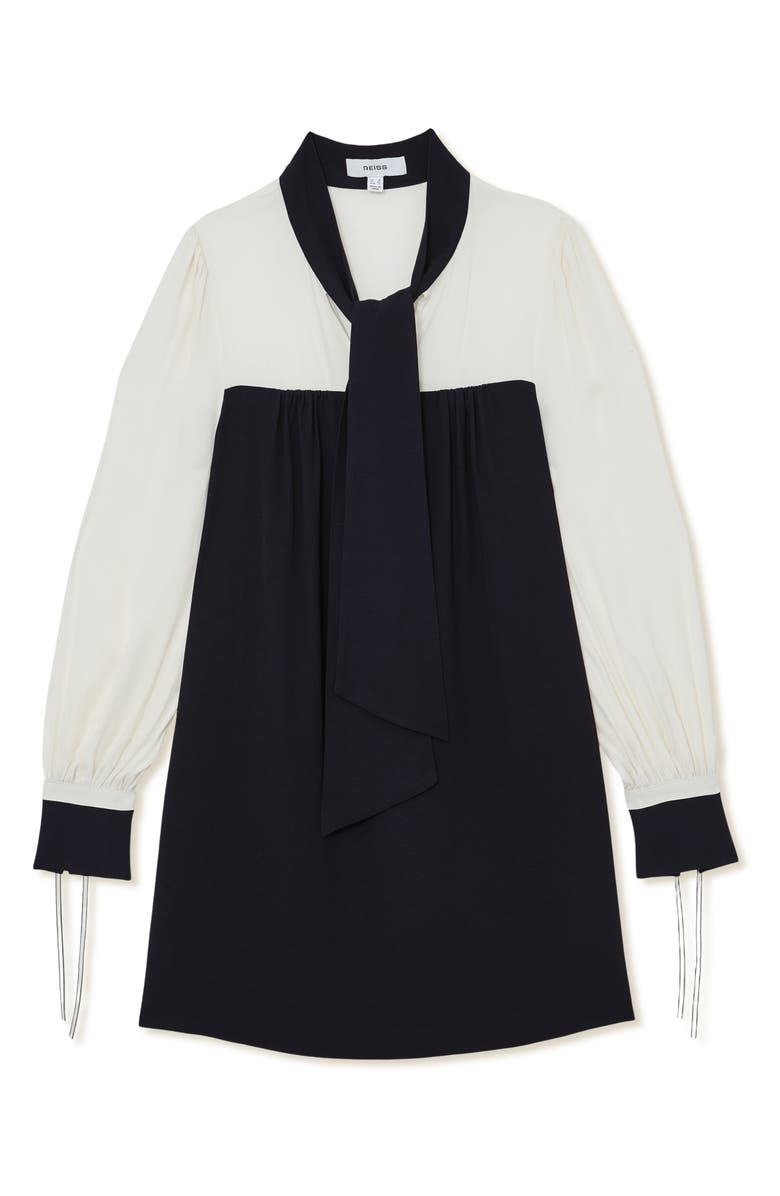 Reiss Cam Tie-Neck Shift Dress, Alternate, color, Navy/ Ivory