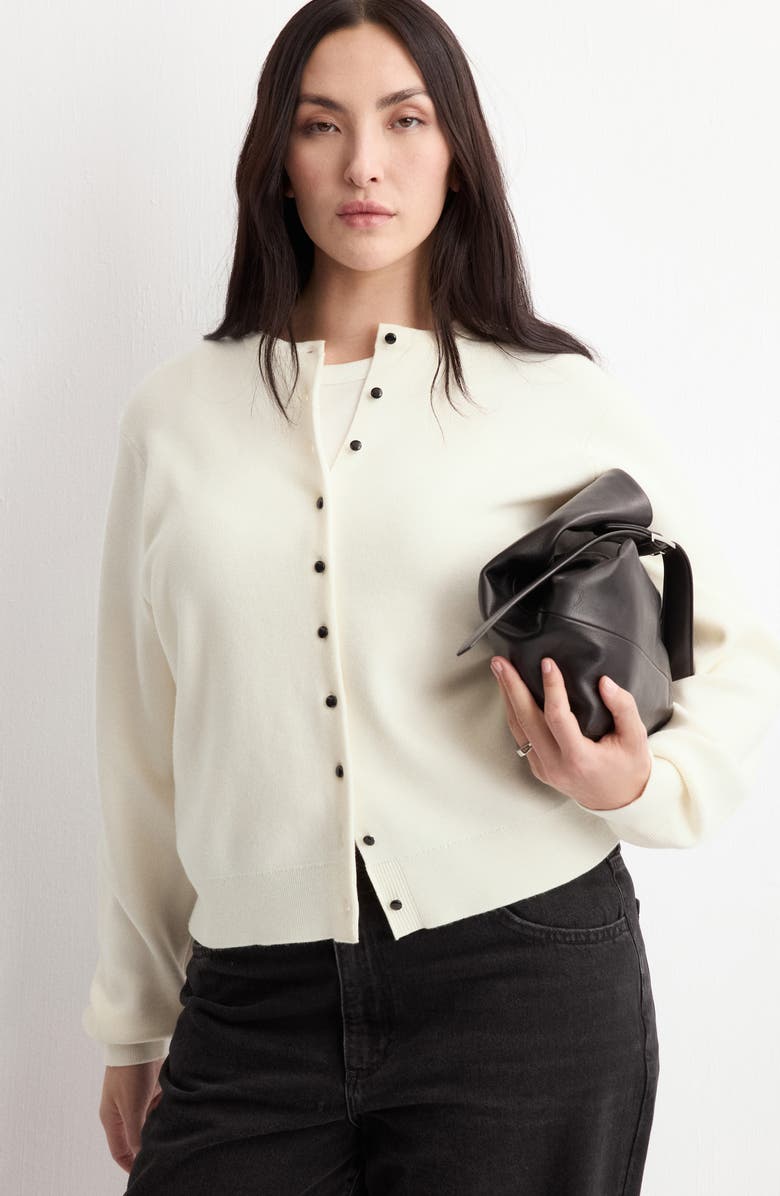 MANGO Contrast Button Crewneck Cardigan, Alternate, color, Ecru