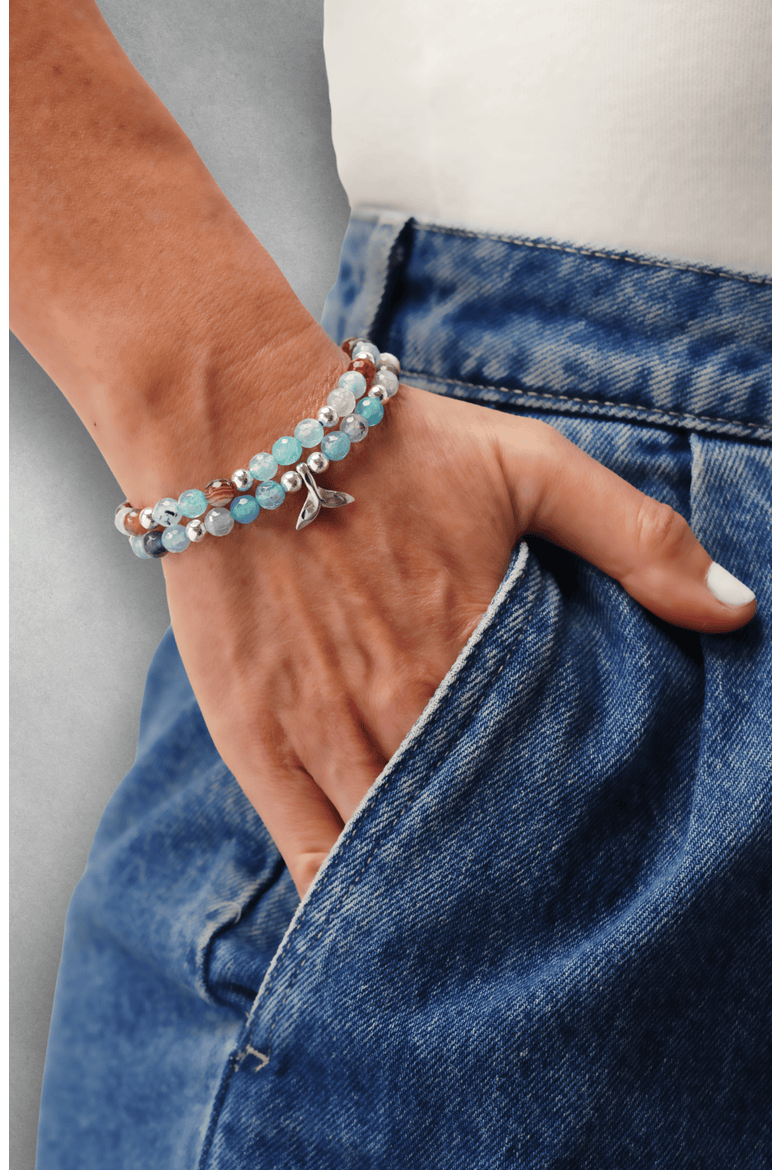 Women's Amazonite & Sterling Silver Double-Layer "Whale Tail" Bracelet, Alternate, color, Silver