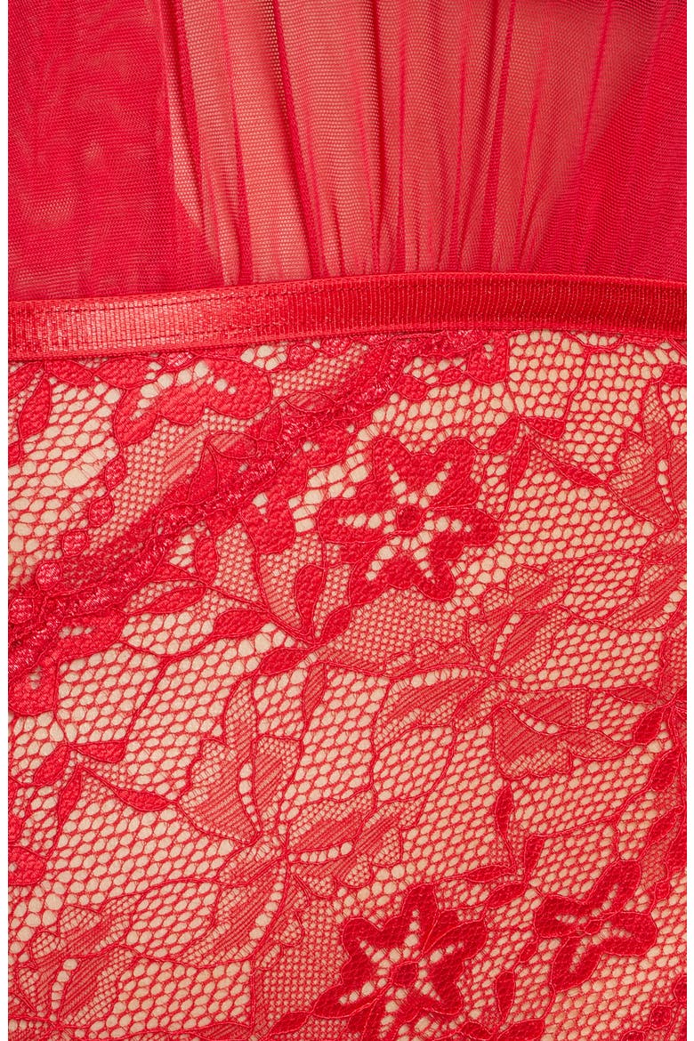 Aria Mesh Plunge Halter Teddy, Alternate, color, RED