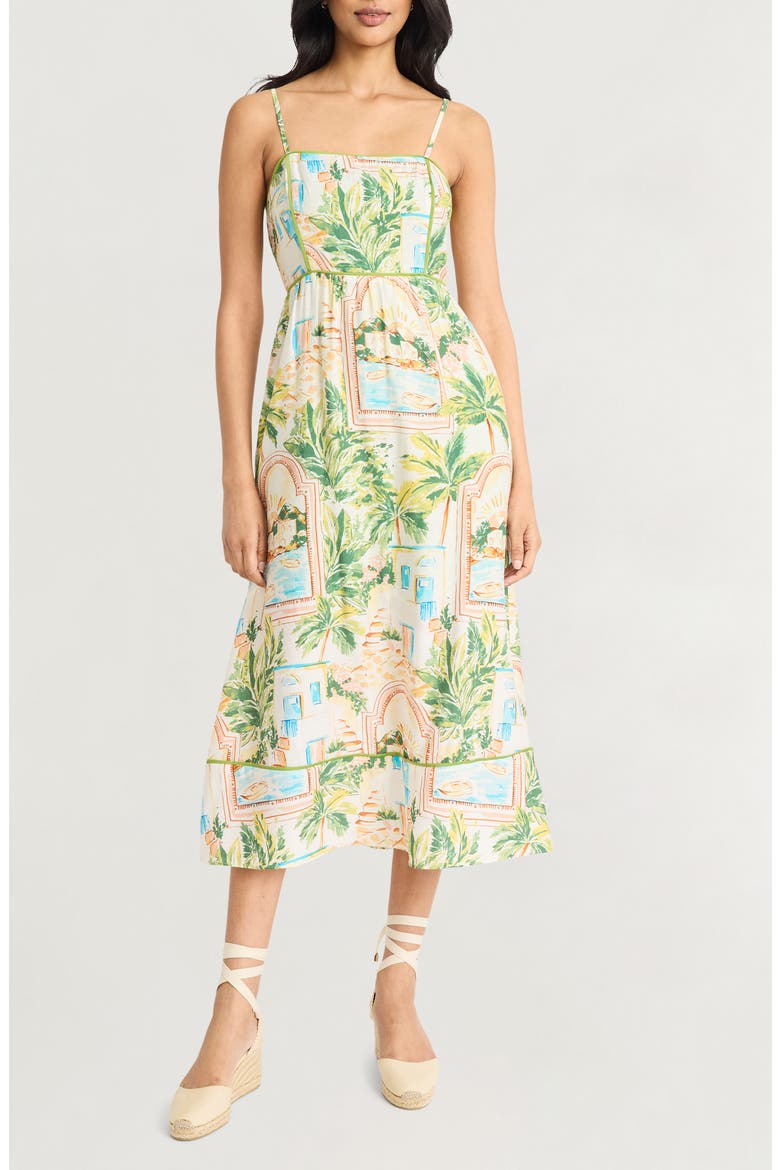 Square Neck Midi Sundress, Main, color, SOFT WHITE/ PEACH