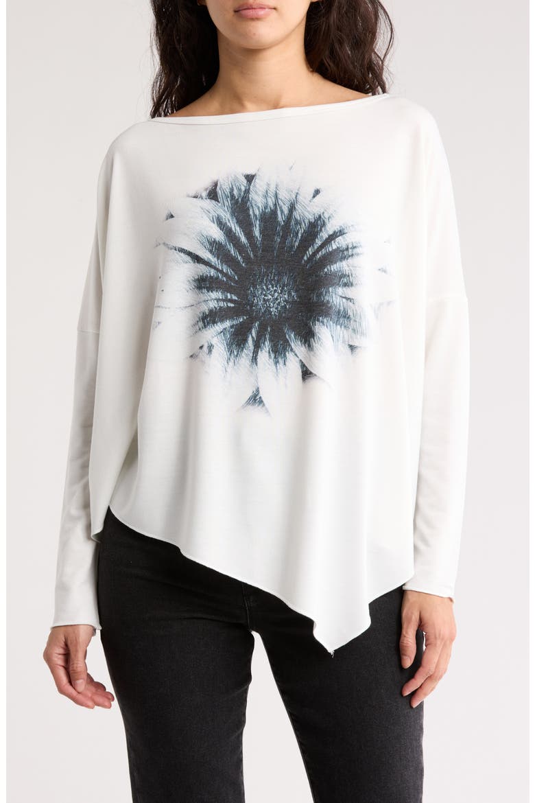 Asymmetric Dolman Sleeve Sweater, Main, color, IVORY BLACK SUNFLOWER PRINT